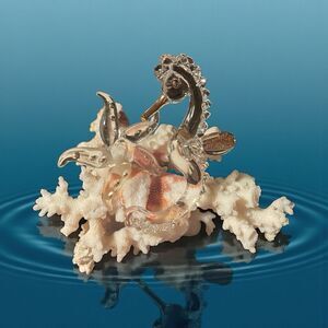 Blown Glass Seahorse And Starfish With 24k Gold Trim  Mounted On Coral 6x4x4”